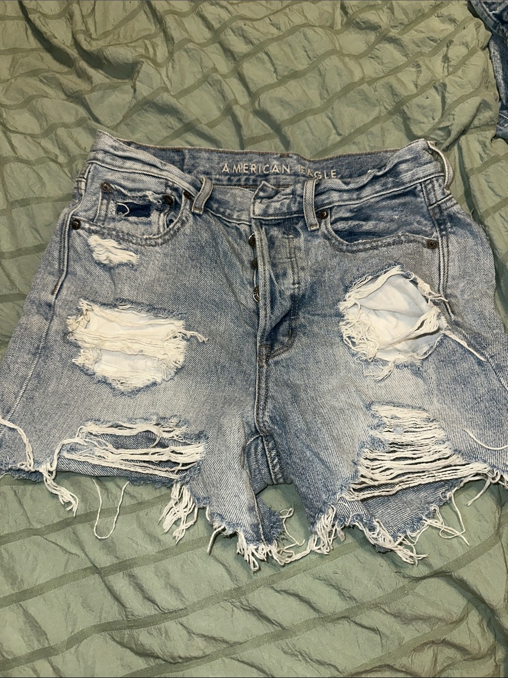 American Eagle Outfitters Light Blue Distressed Ripped Denim Shorts